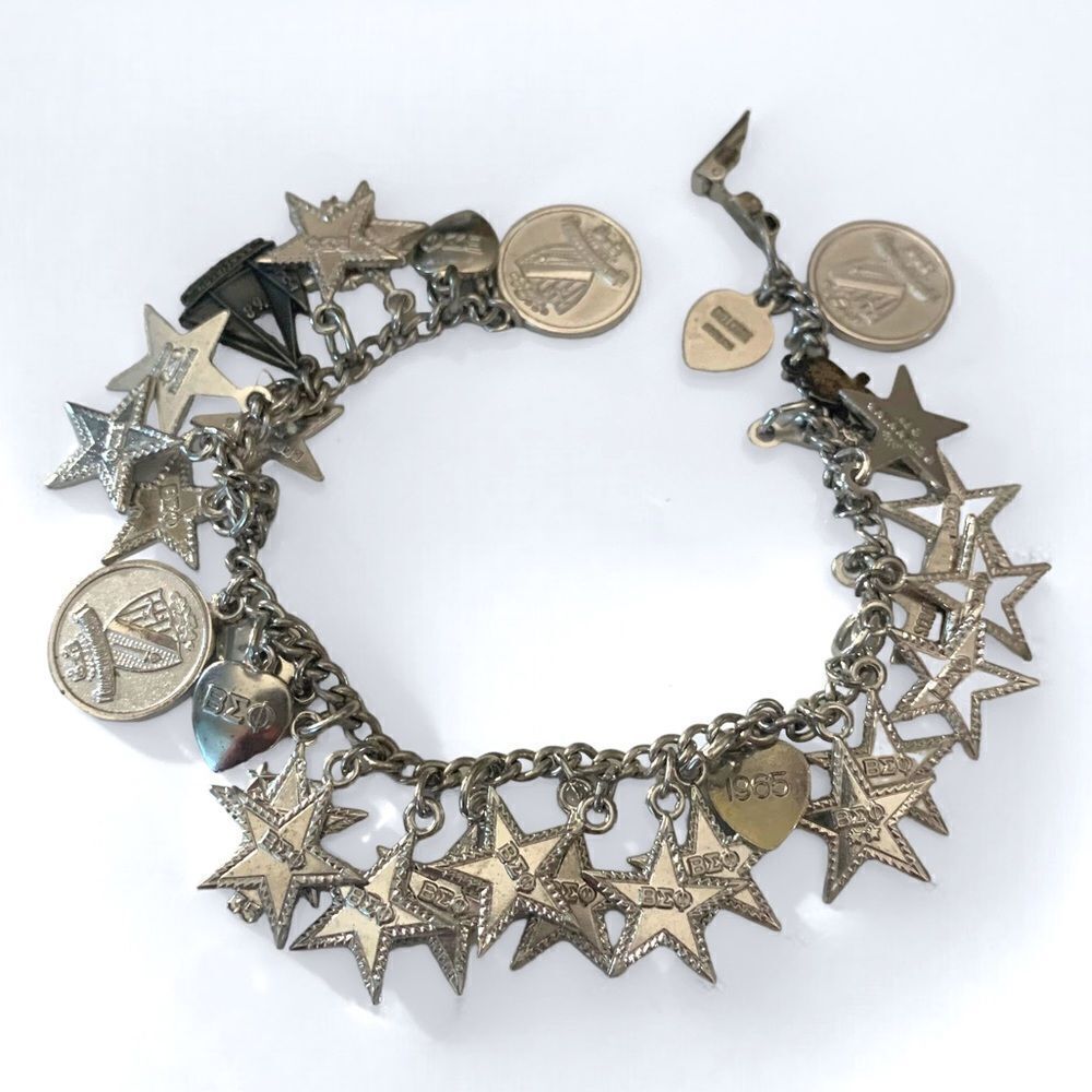 Sterling Silver Beta Sigma Phi Sorority Star Heart Charm Bracelet